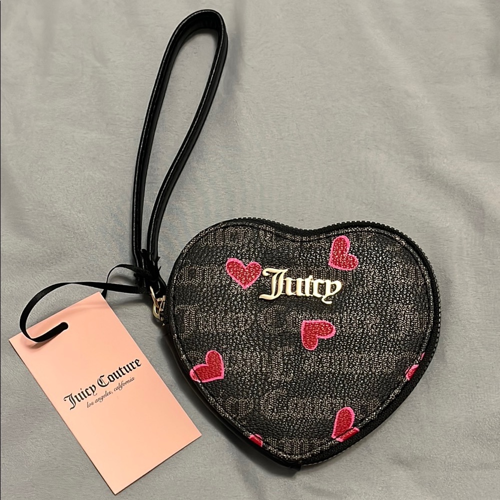 Juicy Couture Zip Around Black Heart Wristlet